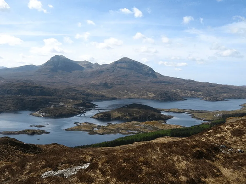 Scottish highlands with hills and lochs