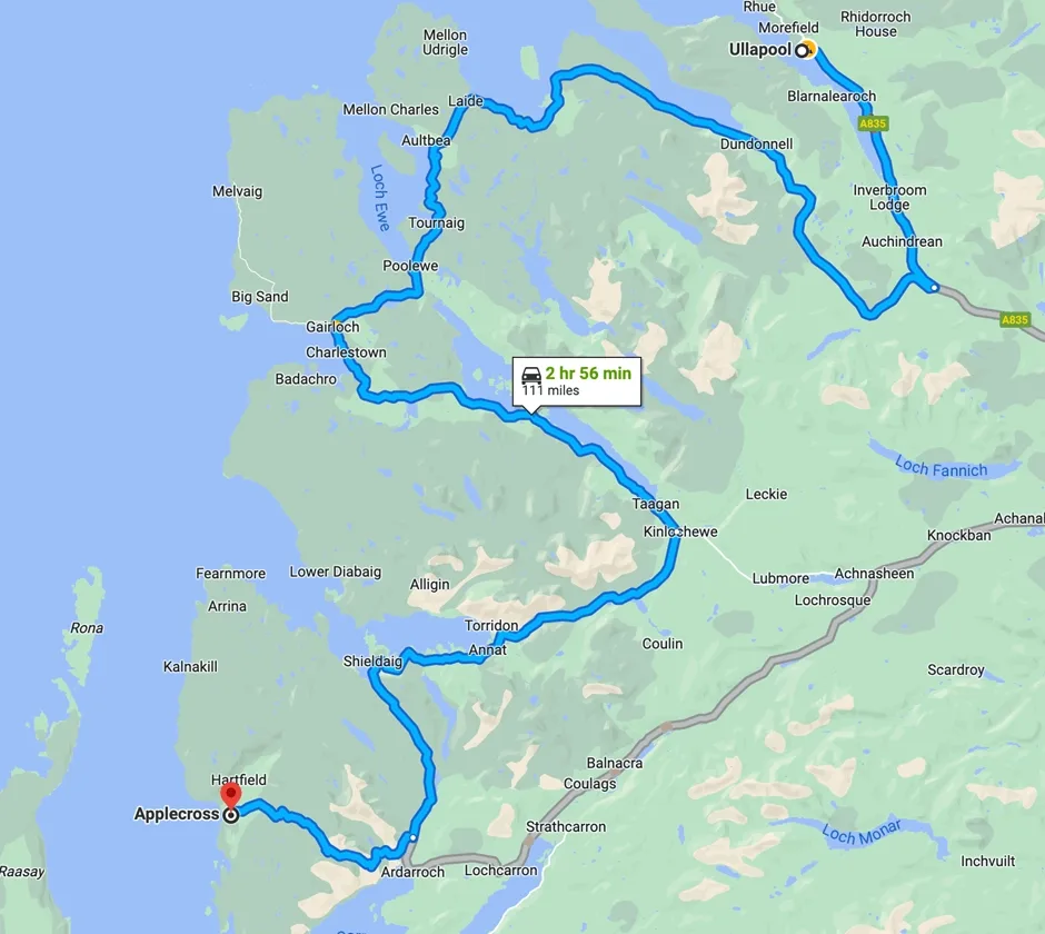 Scottish map showing road trip route
