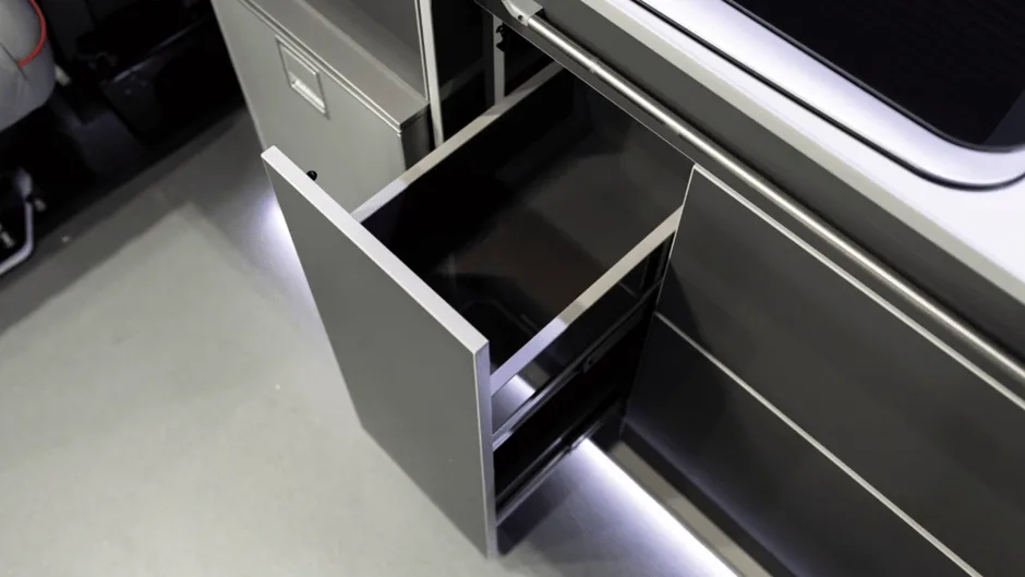 Open drawer in campervan