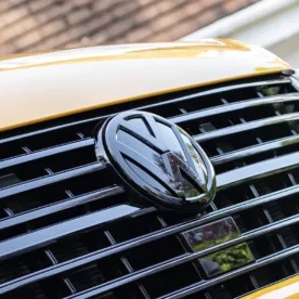 VW badge on grill of camper van