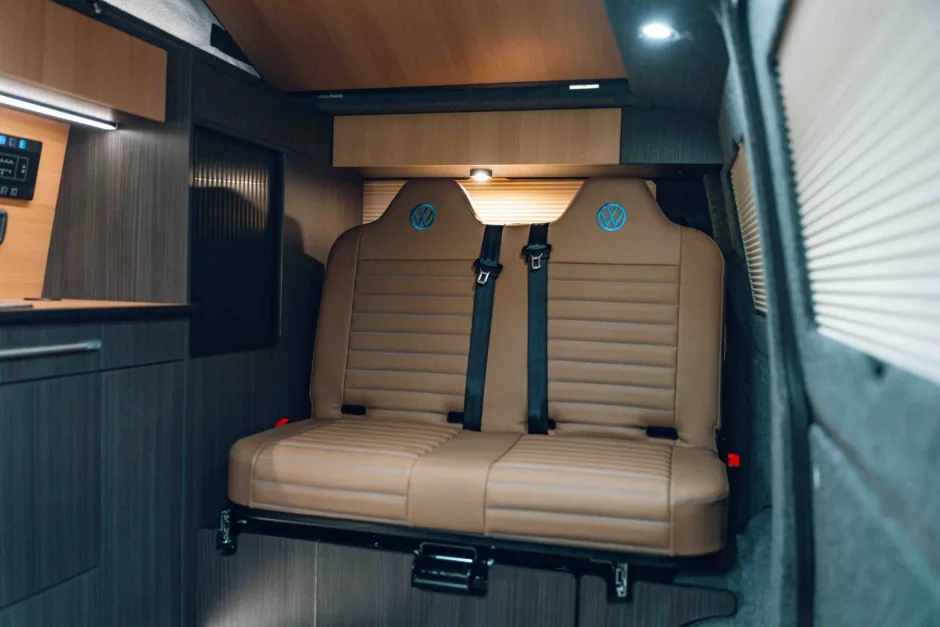 Campervan rock and roll bed as seats