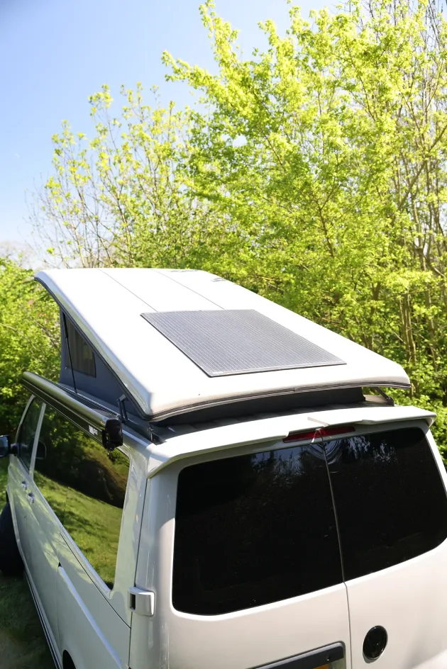 Roof Mounted solar panel on a campervan