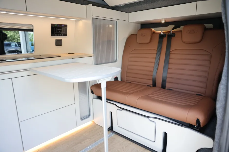 Interior of custom built campervan