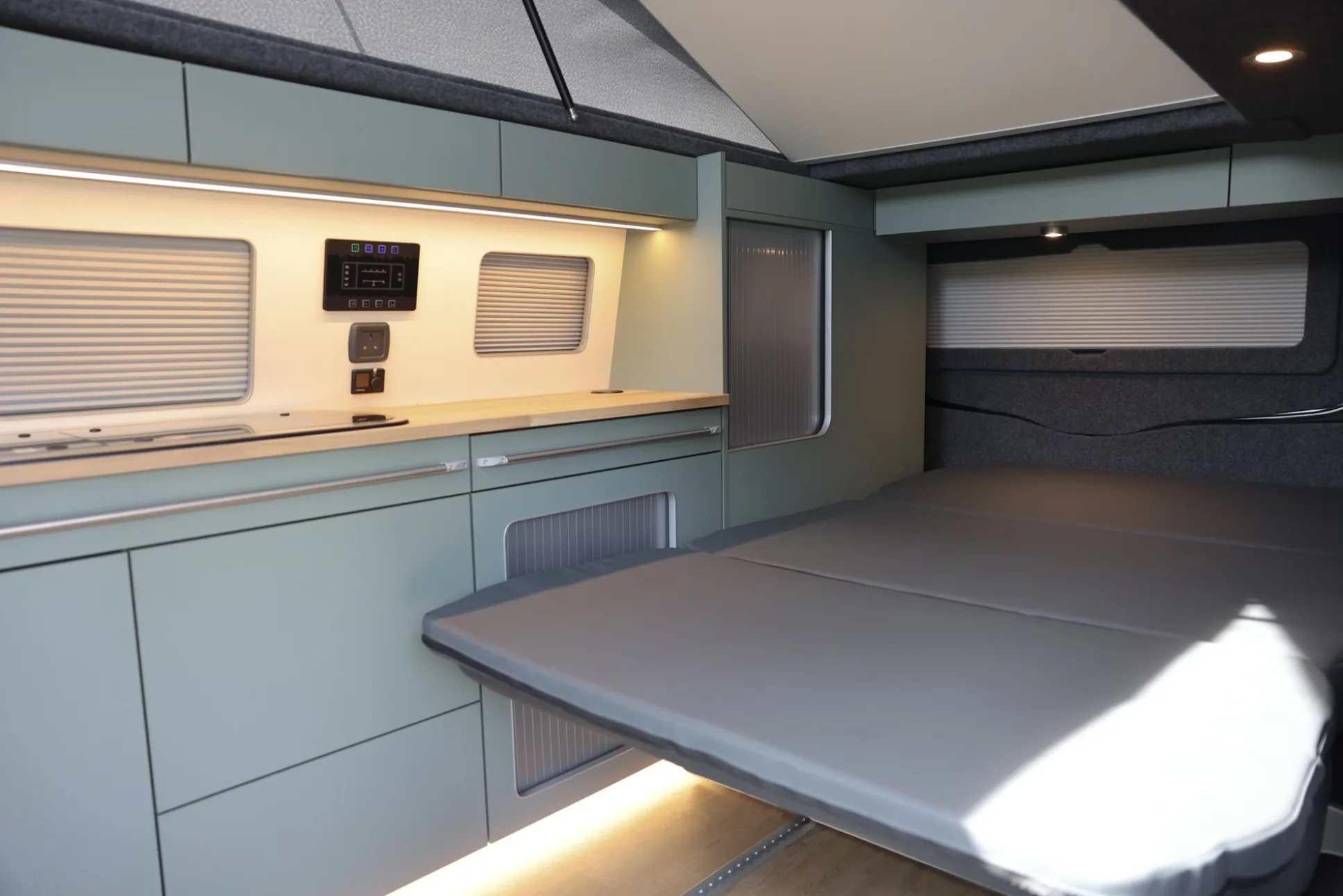 Interior of a custom build campervan